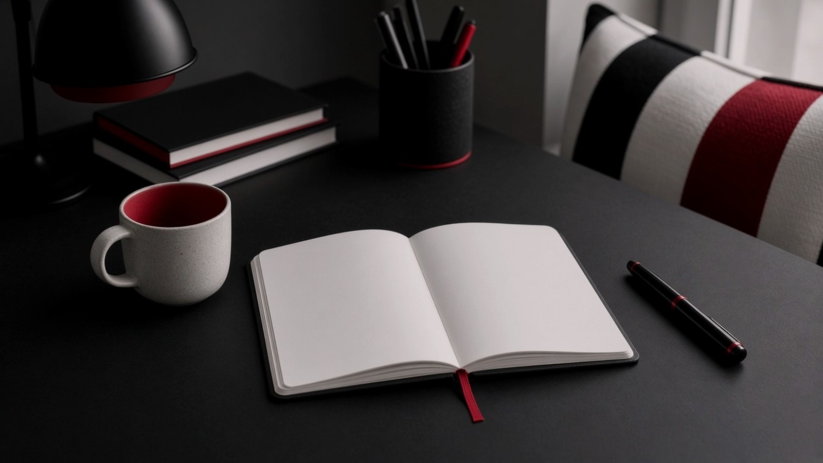 Quiet study table with open pages