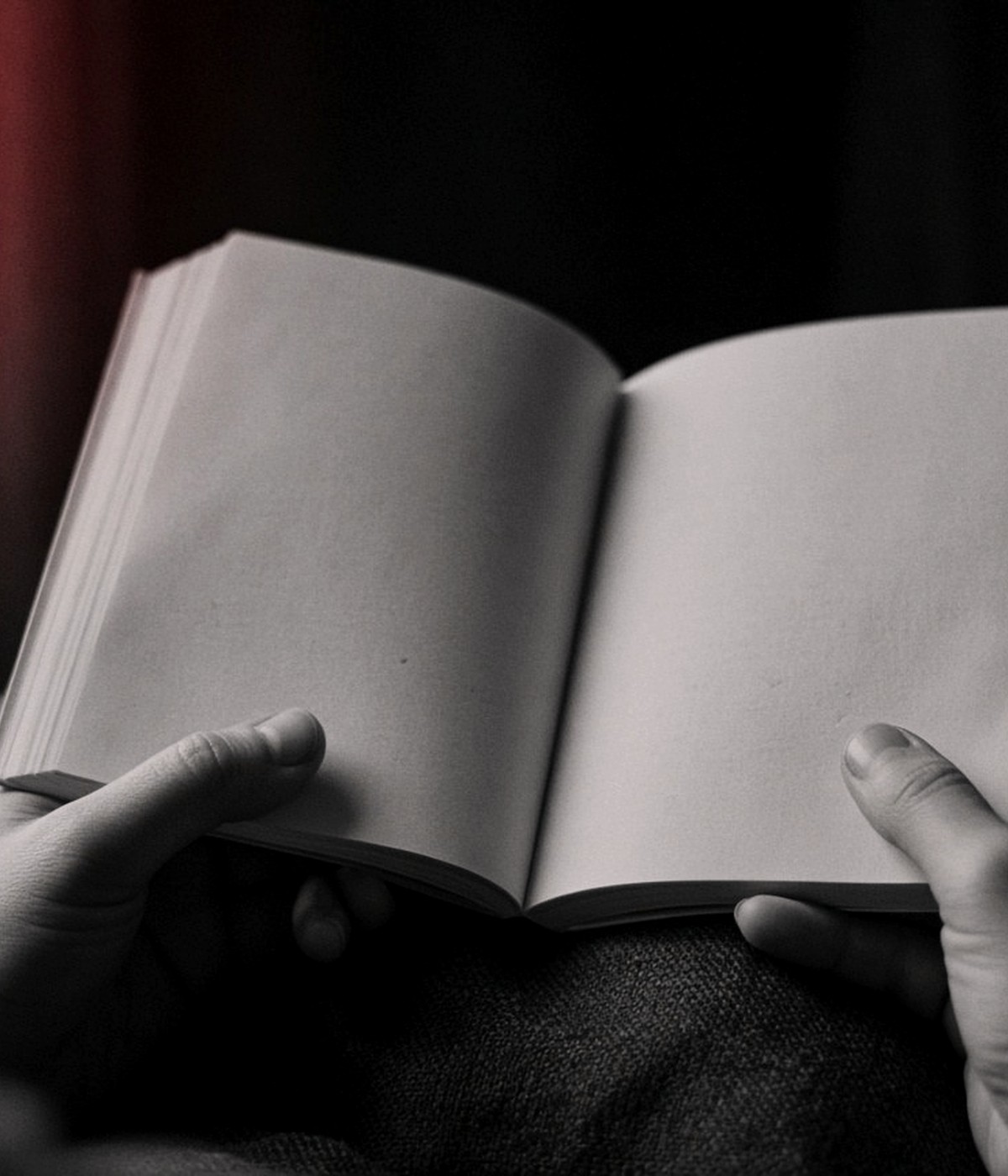Hands holding an open book in warm light